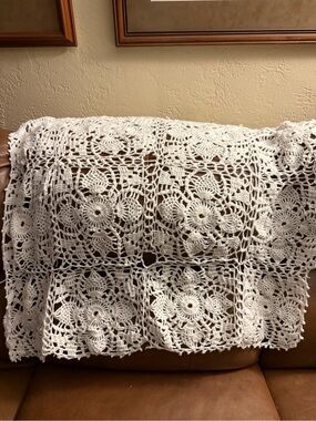 Hand Crafted White Crochet Lace Throw Blanket